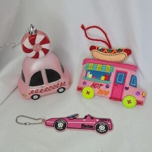 Pink Car Christmas Ornaments Barbie Pink Convertible Food Truck VW Punch Bug Car